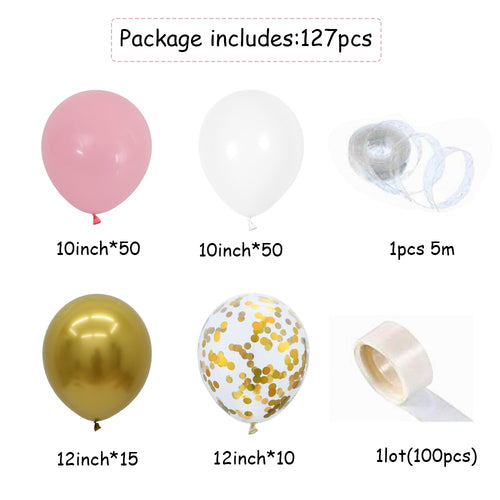 Pink white and gold balloon arch