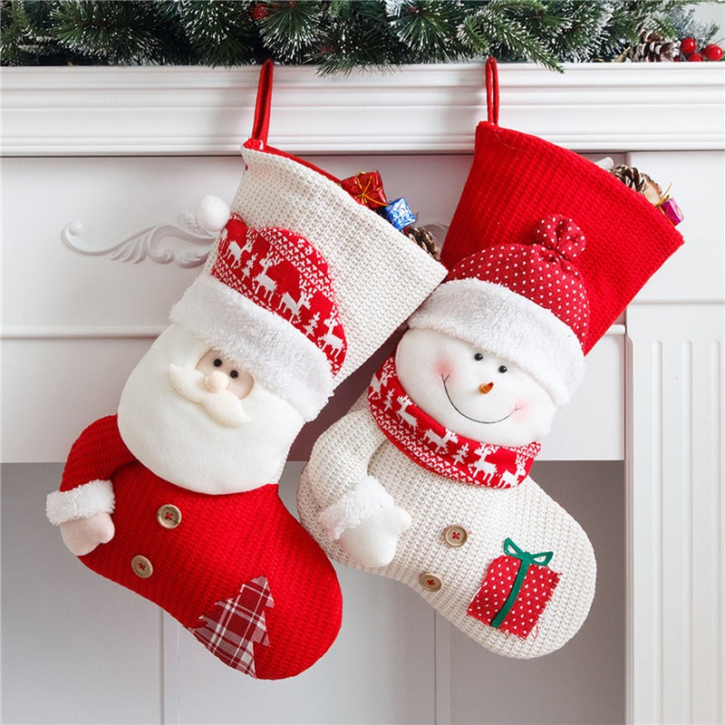 Knitted red and white Christmas stocking