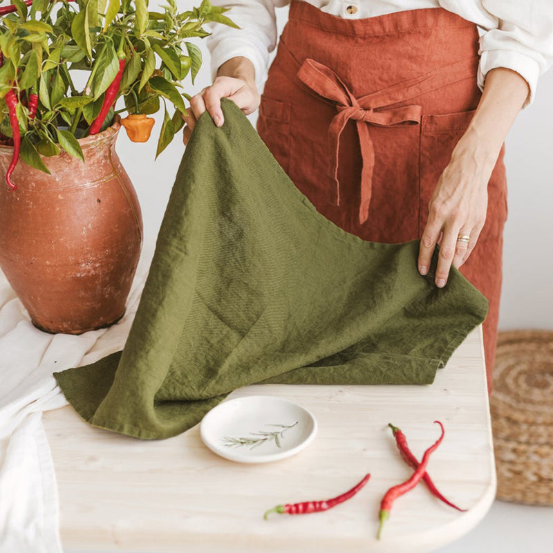 European Linen Tea Towel with Hanging Loop - 14 Designer Colours