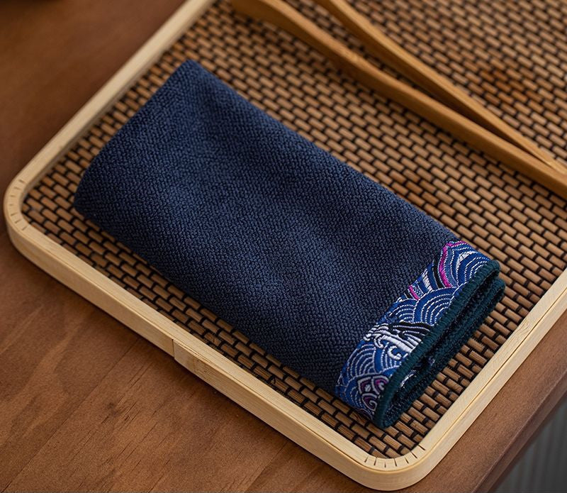 Embroidered trim tea towel