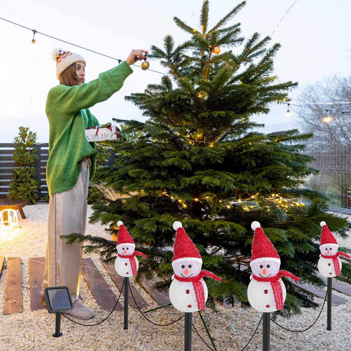 Solar snowman garden stake lights - view 2