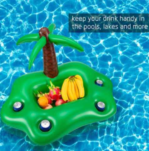 Palm Tree Drink Holder Float - Inflatable Tropical Cup Holder Island