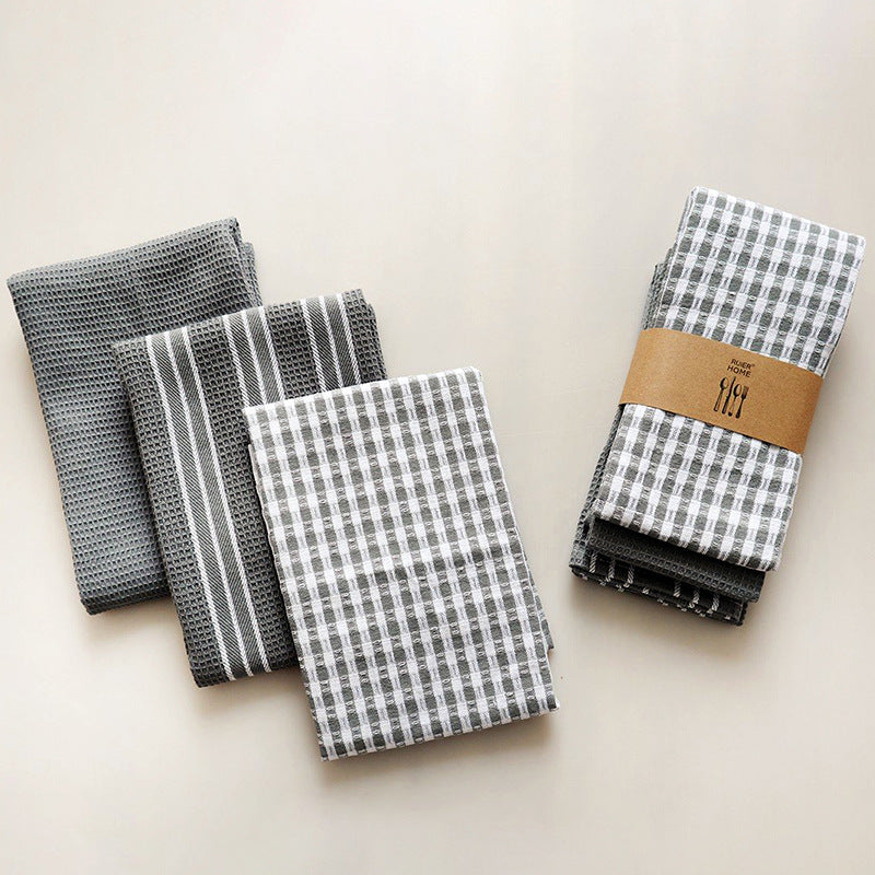 Grey Gingham & Stripe Tea Towel Gift Set - 3 Pack