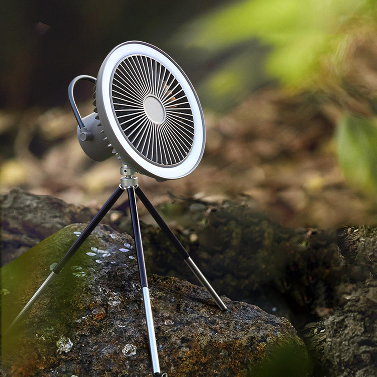 Camping Fan with LED Light & Tripod - Rechargeable Tent Fan