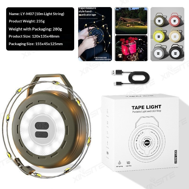Retractable camping string lights