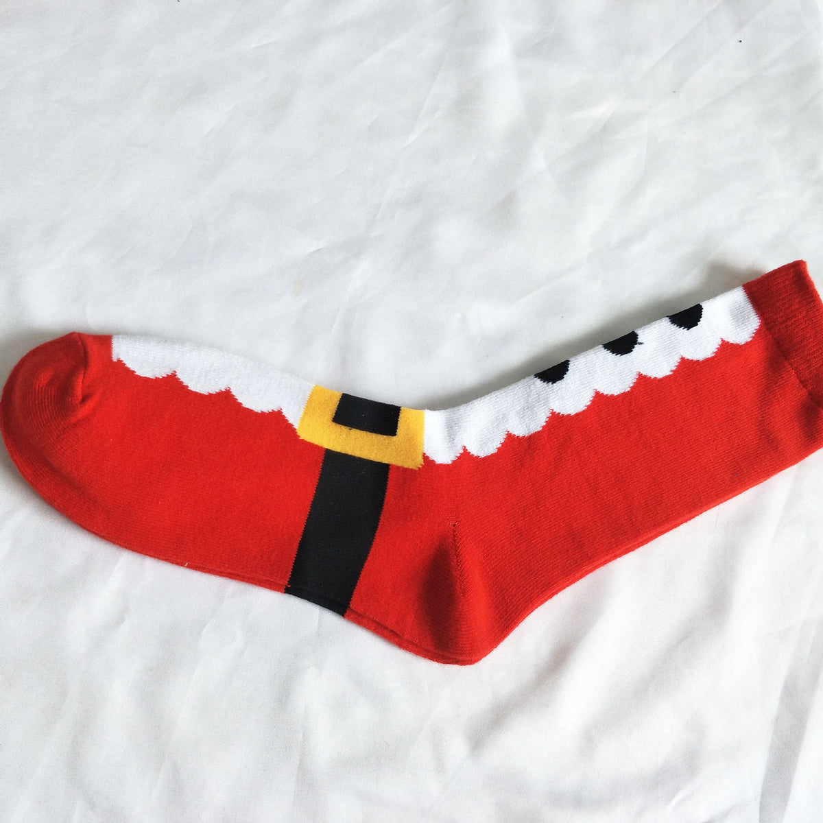 Santa Suit Socks - Red Christmas Socks with Belt & Fluffy Trim