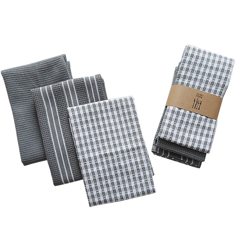 Grey Gingham & Stripe Tea Towel Gift Set - 3 Pack