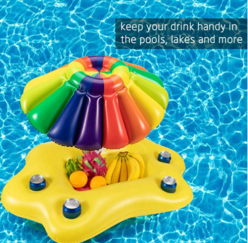 Palm Tree Drink Holder Float - Inflatable Tropical Cup Holder Island