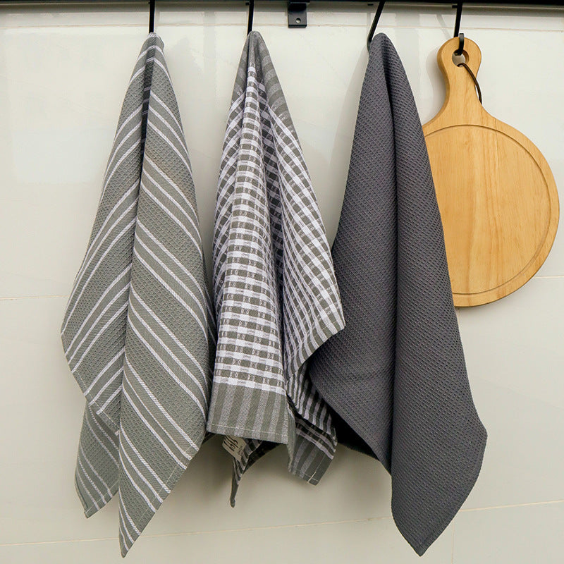 Grey Gingham & Stripe Tea Towel Gift Set - 3 Pack