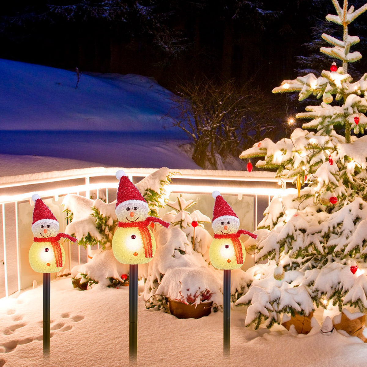 Solar snowman garden stake lights - view 5