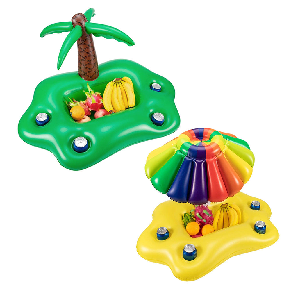 Palm Tree Drink Holder Float - Inflatable Tropical Cup Holder Island