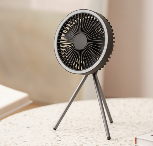 Camping Fan with LED Light & Tripod - Rechargeable Tent Fan